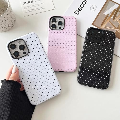 Sayoaho Compatible with iPhone 12/12 Pro Case, Fashion Cute Polka Dot Pattern Aesthetic Design for Women, Soft TPU and Hard Back Shockproof Phone Case for iPhone 12/12 Pro 6.1 inch, Black thumbnail 4