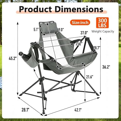 Hammock Camping Chair 2Pcs, Folding Portable Rocking Chair(2, Gray) | Adjustable Back Swinging Chair with Pillow Cup Holder, Recliner with Carry Bag for Outdoor Travel Lawn Backyard thumbnail 2
