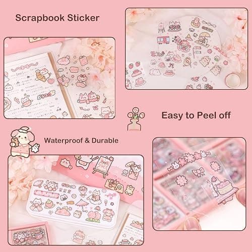 Doraking Kawaii Cute Animal Stickers for Journaling Scrapbooking, Vinyl Transparent Flower Stickers for Water Bottle Laptop, 200 Sheets Aesthetic Sticker Boxed Gifts for Teens Adults thumbnail 8