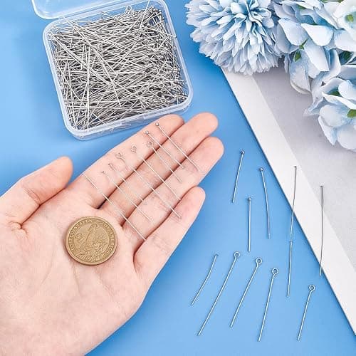 PH PandaHall 560pcs 8 Styles 304 Stainless Steel Eye Pins 30mm 40mm 50mm Head Pins 22 Gauge Ball Head Pin Findings Open Eye Pin for Earring Bracelet Pendant Jewelry Making, Stainless Steel Color thumbnail 2