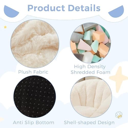 MAXYOYO Bean Bag Chair for Kids, Shell Shaped Bean Bag Couch for Boys and Girls, Toddler Chair Bean Bag Sofa for Playroom, Nursery Room, Beige thumbnail 3