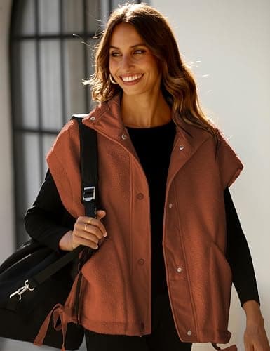 Yeokou Women's Fleece Vest Casual Sleeveless Button Down Winter Warm Sherpa Jacket with Pockets thumbnail 3