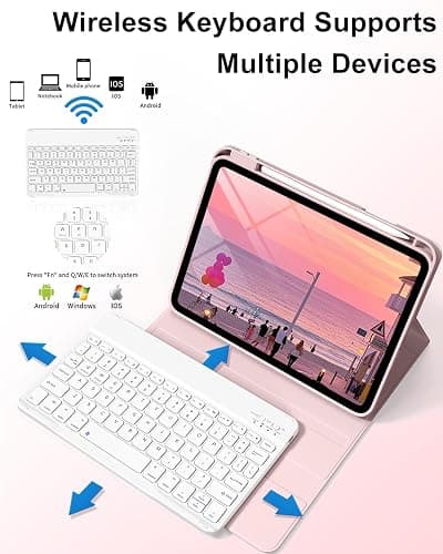 ZKTUYU for iPad (A16) 11th/10th Generation Case with Keyboard 11/10.9 inch 2025/2022, Detachable Wireless Bluetooth Keyboard Case Thin & Light with Built-in Right Side Pencil Holder (Pink) thumbnail 3