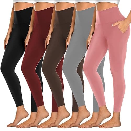 Dimore 5 Pack Women's Leggings with Pockets, High Waisted Workout & Yoga Pants for Tummy Control, Non See-Through for Gym - Image 1