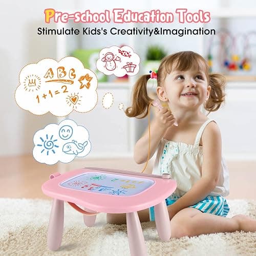 Smasiagon Magnetic Drawing Board for Kids, Toddler Toys for 1-2 Year Old Girl, Portable Doodle Board Pad Learning and Educational Toys for Ages 1 2 3 Year Old Baby Girl Birthday Gift（Pink） thumbnail 6