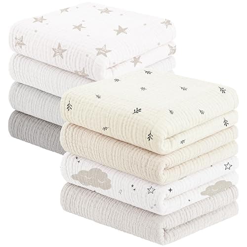 Susurration Muslin Cloths for Baby, 100% Cotton Baby Muslin Squares Cloths for Newborn Boy and Girl, Soft, Breathable and Extremely Absorbent Baby Muslin Burp Cloths, 60 x 60 cm, 8 Pack - Image 1