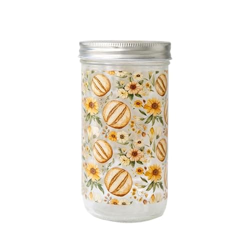 MAYBELLE JOY Sourdough Starter Jar | 24oz Glass Jar Set | Cute Baking Accessory | Cute Baking Gift | Glass Washable | Bread Making and Proofing | Kitchen Food Storage Gifting | (Sunflower) - Image 1