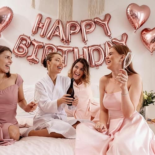 Rose Gold Happy Birthday Balloon Banner Foil Balloons - 16 Inch Mylar Letters Balloons, Reusable Birthday Decorations for Men, Women Party Supplies thumbnail 4
