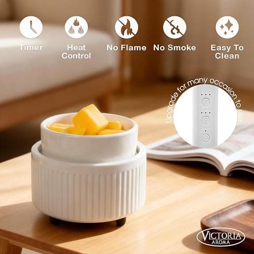 VICTORIA AROMA Ceramic Wax Warmer with Timer, Candle Wax Melter & Wax Burner for Scented Wax Melts, Electric Fragrance Wax Melt Warmer for Home Office Decor Ideal Gift（White） thumbnail 4