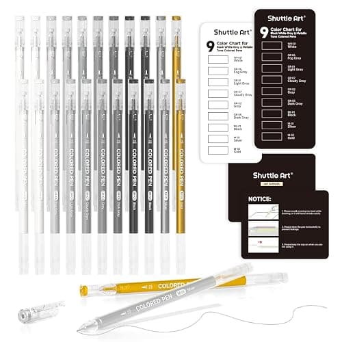 Shuttle Art Colored Pens, 22 Black White Gray & Metallic Tone Colors Cute Journal Pens 0.6mm Fine Point Colored Gel Pens for Black Paper Writing Drawing Journaling Note Taking School Office Home - Image 1