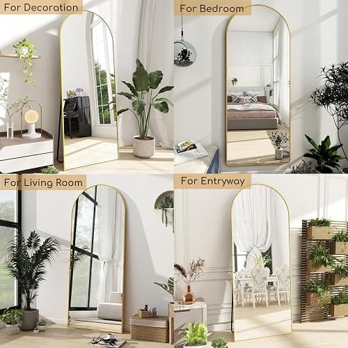 Prywot Arched Full Length Mirror, 70"x26" Free Standing Floor Mirror, Modern Full Body Mirrors with Stand, Wall Mirrors with Aluminum Alloy Frame for Bedroom,Living Room, Gold thumbnail 4