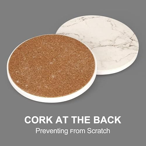 6 Pcs White Marble Coaster Set with Holder Best Absorbent Coasters Drink Coasters Ceramic Bar Coasters Cute Table Coasters Gift Cup Stone Coasters Modern Coasters thumbnail 5