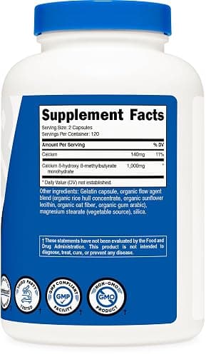 Nutricost HMB (Beta-Hydroxy Beta-Methylbutyrate) 1000mg (240 Capsules) - 500mg Per Capsule, 120 Servings - Gluten Free and Non-GMO thumbnail 5