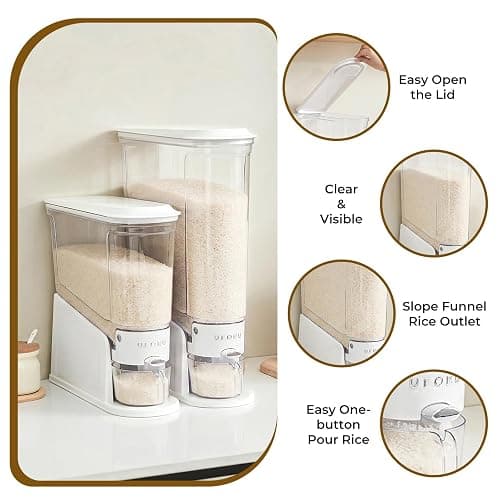 UFORU Rice Dispenser 11Lbs, Slim Rice Storage Container for Small Space, BPA-Free Clear Dry Food Dispenser Sealed Moisture Proof, Grain&Cereal Storage Bucket for Kitchen Pantry Household, White thumbnail 5