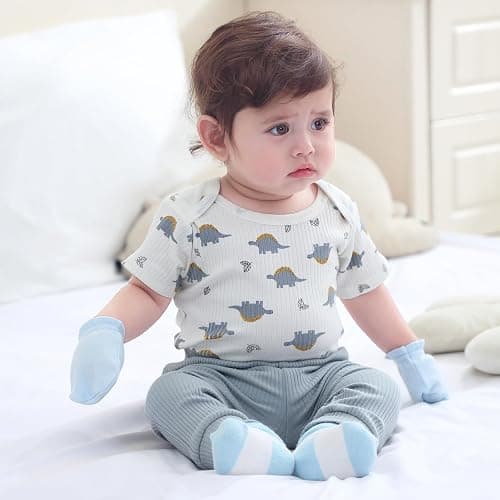 Ruliby Baby Bodysuit 6 Pack Soft Mixed Ribbed Short Sleeve Romper Infant Boy Girl Clothes Set thumbnail 2