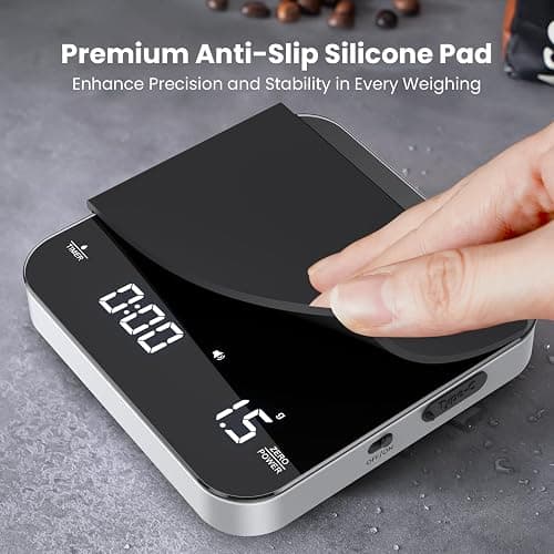 Rechargeable Mini Coffee Scale with Timer, Maestri House Espresso Scale, 2kg/0.1g Accurate Scale for Espresso and Pour-Over Coffee, Portable Digital Kitchen Scale with Automatic Timing（Black&Silver） thumbnail 6