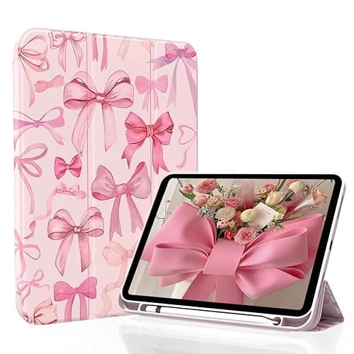 KFQDC for iPad A16 11 Inch 2025 /for iPad 10th Generation 10.9 Inch 2022 Bows iPad Case with Pencil Holder-[Auto Wake/Sleep], Trifold Stand Soft TPU Protective Cover, Cute Pink Bows - Image 1