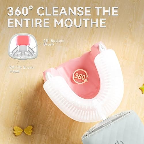 Ultrasonic Automatic Electric Toothbrush for Adults- U Shaped (Light Blue) | self Brushing Toothbrush, 360° Mouth Cleaning, 5 Modes for Whitening, IPX7 Waterproof Rechargeable thumbnail 3