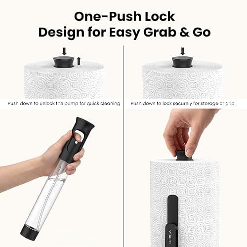 Ultrean Paper Towel Holder with Spray Bottle, Countertop Freestanding Paper Towel Dispenser with Spring-Loaded Tension Arm for One-Handed Tear, Weighted Base, Stainless Steel for Kitchen, Black thumbnail 7