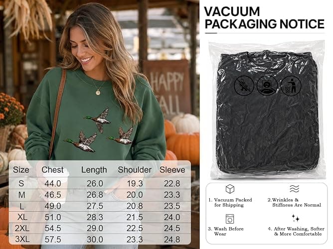 Mallard Duck Sweatshirt Camo Hunting Season Duck Sweatshirts for Women Men | Vintage Fall Scene Duck Sweatshirt Flying Mallards Camouflage Cozy Season Autumn Hoodies, Lightweight, Breathable thumbnail 6