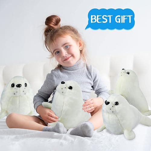 Sosation 4 Pcs Seal Plush Toy Seal Stuffed Animal White Chubby Seal Animal Doll Cute Seal Hug Pillow Plush Toys Set for Boy Girls Babies Toddlers,10 Inch, Room Decor thumbnail 6