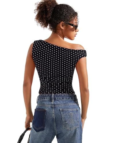 SUUKSESS Women Off Shoulder Tops Sleeveless Shirts Y2K Going Out Crop Tank Top thumbnail 3