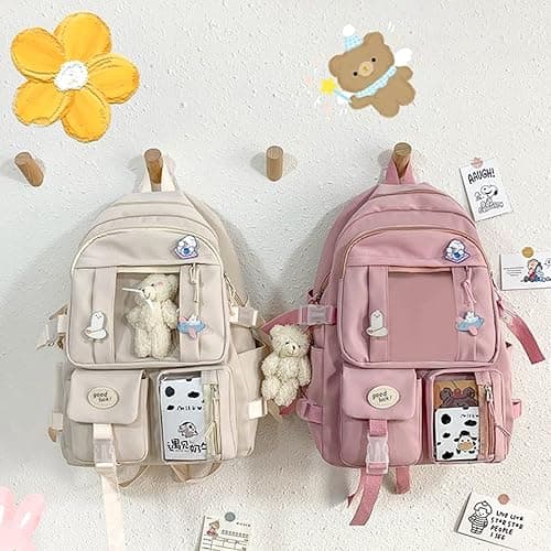 EVEOUT Cute Kawaii Nylon School Backpack for Girls, Large Capacity Multi-Pocket Casual Student Bookbag, Lightweight Travel Daypack for School & Outdoor Use thumbnail 2