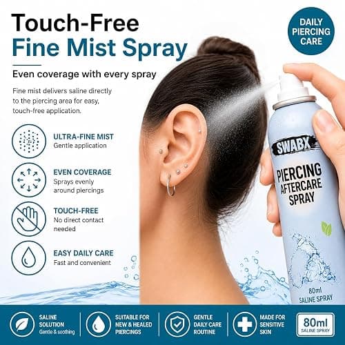 SWABX Piercing Aftercare Saline Spray 80ml – Fine Mist Sea Salt Spray for Ear, Nose & Body Piercings – Gentle Daily Care thumbnail 6