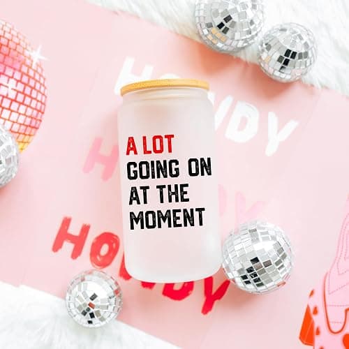 Eddirayla A Lot Going on at the Moment 16oz Glass Cup with Lid and Straws, Merch, Gifts for Fan, Stuff, Merchandise, Items, Things, Iced Coffee Mug, Glass Tumbler, Water Bottle, AL thumbnail 5