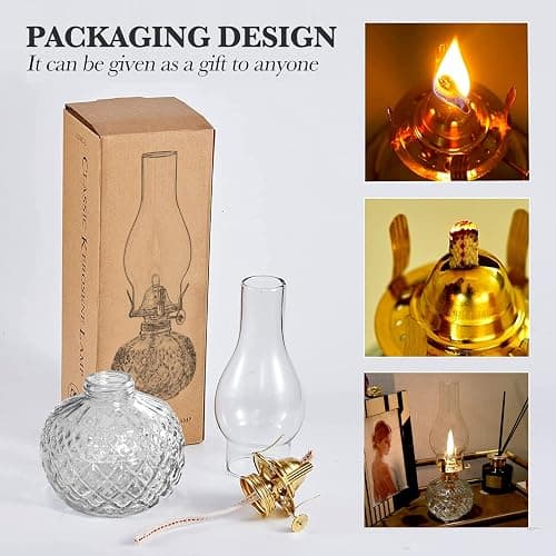 CHNLML 2 Pieces Christmas Large Chamber Oil Lamps, Glass Clear Kerosene Lamp Indoor Decorative Hurricane Lantern Vintage for Xmas Thanksgiving Tabletop Decor and Winter Emergency Lighting(colorless thumbnail 2