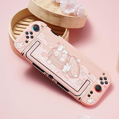 GeekShare Protective Shell Compatible with Switch 2, Kawaii Cartoon Dockable Case for Switch 2, Anti-Scratch and Shock-Absorption Design Cover Skin - Steamed Bun Rabbit thumbnail 7