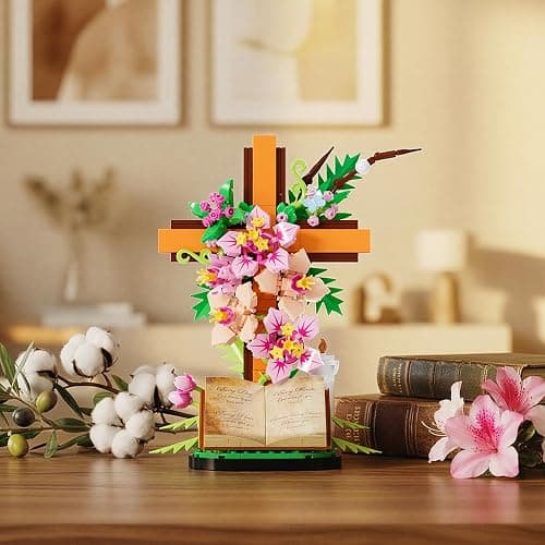 Jesus Cross Flower Building Set, Easter Religious Cross Collectibles, Compatible with Lego Jesus Catholic Building Toys, Easter, Christian, Gifts for Mothers, Women or Adults, Easter Basket Stuffers thumbnail 8