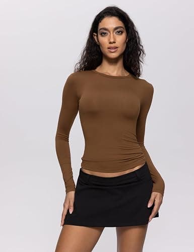 Women's Long Sleeve Shirts Crew Neck Slim Fitted Going Out Crop Casual Tops Basic Tees thumbnail 2
