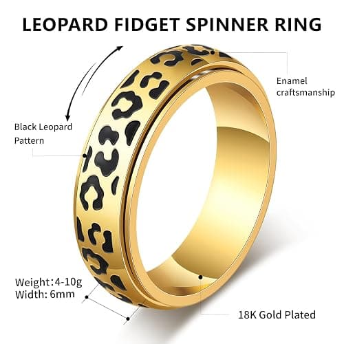 Black Leopard Print Fidget Ring - Spinner Rings for Women | Discreet Anxiety Relief Jewelry with Cheetah Print Design for Work, Office & Daily Wear‌, Ideal Gift for Adults thumbnail 7