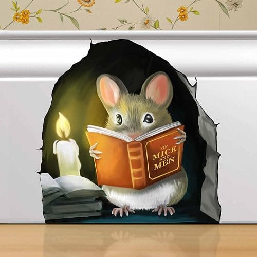 Mouse Reading Book, Wall Decor Sticker Decal, Kids Room, Classroom, Home, Bedroom, Bookcase, Book Lover, of Mice and Men, Children, Adorable, (Mouse Reading Book) - Image 1
