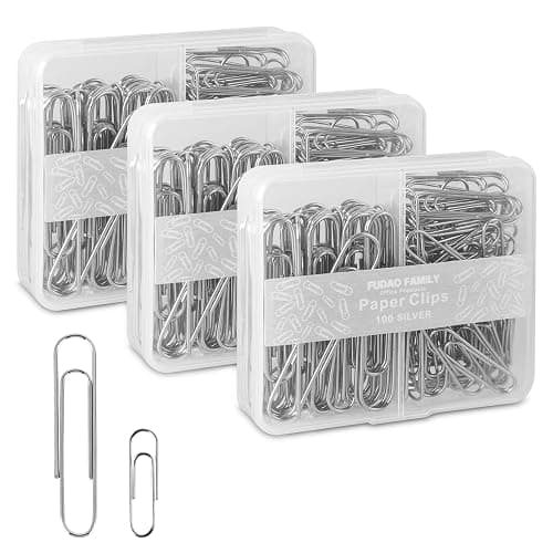 FUDAO FAMILY Paper Clips Assorted Sizes, Large and Small Paper Clips, Paper Clip, Paperclips, Pack of 3 Boxes of 100 Clips Each (300 Clips Total) - Image 1