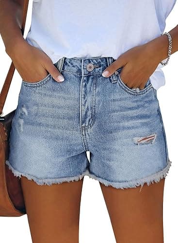 ZOLUCKY Jean Shorts Womens Summer High Waisted Denim Stretchy Ripped with Pockets - Image 1