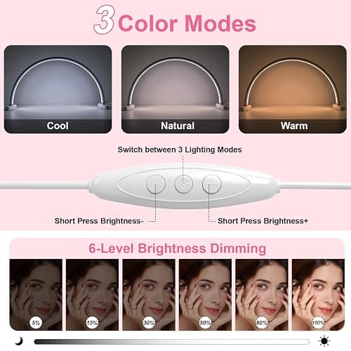 obcd Half Moon Light for Nail Desk 16 inch Nail Desk Light Half Moon Lamp Portable Arch Lamp Dimmable with Foldable Bracket for Desk Salon Table Use, 3 Color Temperature thumbnail 3