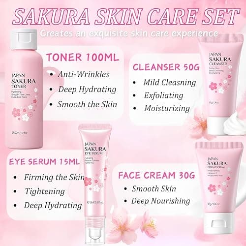 Sakura Skin Care Set for Women Birthday Gifts for Teen Girls - Skin Care for Kids - Skincare for Girls 10-12 - Kids Skin Care Set for girls Ages 8-12,Teen girl Christmas Gifts Skincare Set thumbnail 3