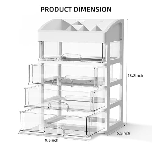 Desk Organizer with 4 Drawer Storage, Desktop Drawers Organizer for Office/School Supplies, Plastic Stationary Makeup Organizer, Desk Storage Box Organizer for Office, School, Bathroom thumbnail 3