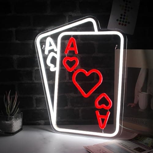 Poker Neon Signs for Wall Decor Led Sign for Poker Room Decor Playing Cards Dice Accessories for Casino Decorations Man Cave Gift - Image 1