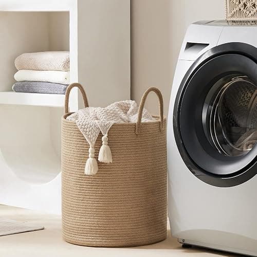 Jute Rope Laundry Hamper Basket by YOUDENOVA, 58L Tall Laundry Basket, Baby Nursery Hamper for Blanket Storage for Bedroom-Large-Jute thumbnail 5