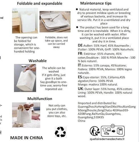 YHZHEN 72L Laundry Basket, Collapsible Laundry Hamper with Handle, Large Laundry Basket Hamper for Clothes, Travel,Towels＆Toys in the Family and Dorm, White thumbnail 8