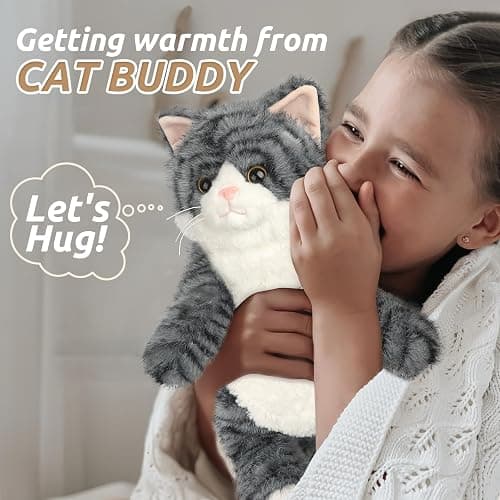 Gray Tabby Cat Stuffed Animals, Microwavable Stuffed Animal Adorable Fluffy Cat Plush for Warmth & Comfort, Heatable & Coolable Lavender Scent Cat Toys, Cute Soft Plushies Cat Gifts for Kids & Adults thumbnail 4