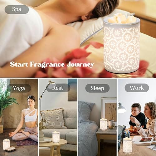 Floral Wax Melts Warmer, Ceramic Wax Warmer for Scented Waxes, Fragrance Oil WaxMelter, Electric Waxes Burner for Home Decor, Yoga, Bath, Relaxing Spa Gifts for Women thumbnail 5