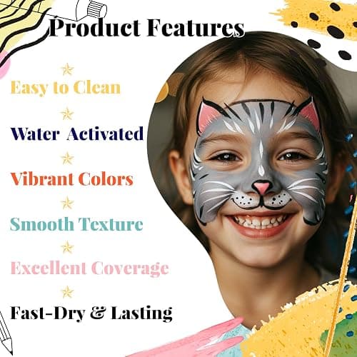 Face Painting Kit for Kids, 42 Colors Professional Face Paint Makeup Kit Non-Toxic Water Activated Facepaint Palette with Brush, Stencil, Sponge, Gem, for Party Halloween Christmas (42 Colors) thumbnail 6
