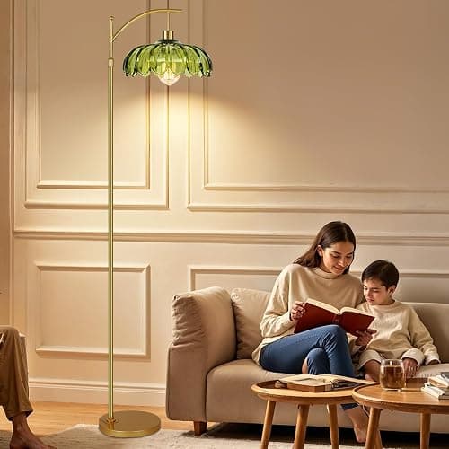 Gold Floor Lamps for Living Room Glass Vintage Floor Lamp with Remote Control,Dimmable Mid Century Modern Standing Lamp with 3 Color Temperature Tall Flower Lamp Brass Floor lamp for Bedroom Corner thumbnail 7