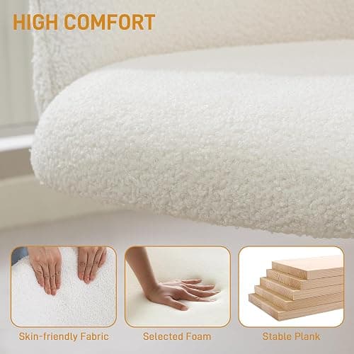 HOMCOM Swivel Office Chair, Teddy Fleece Upholstered Vanity Desk Chair with Adjustable Height, Rolling Wheels for Office, Makeup, Dressing Table, Cream White thumbnail 5