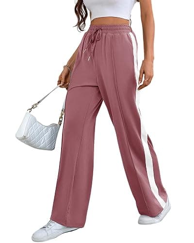 Bellcoco Wide Leg Sweatpants Women High Waisted Baggy Sweat Pants Active Striped Track Pants with Pockets - Image 1