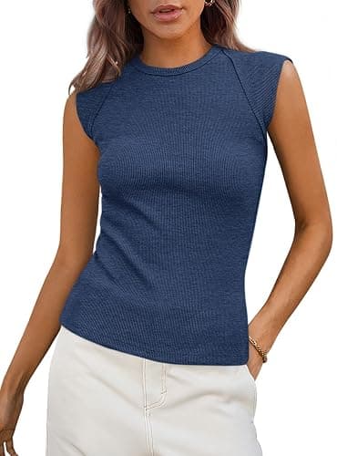 PRETTYGARDEN Women's Ribbed Tank Tops 2025 Summer Cap Sleeve Slim Fitted Knit Basic Casual Tee Shirts Trendy Fashion Clothes - Image 1
